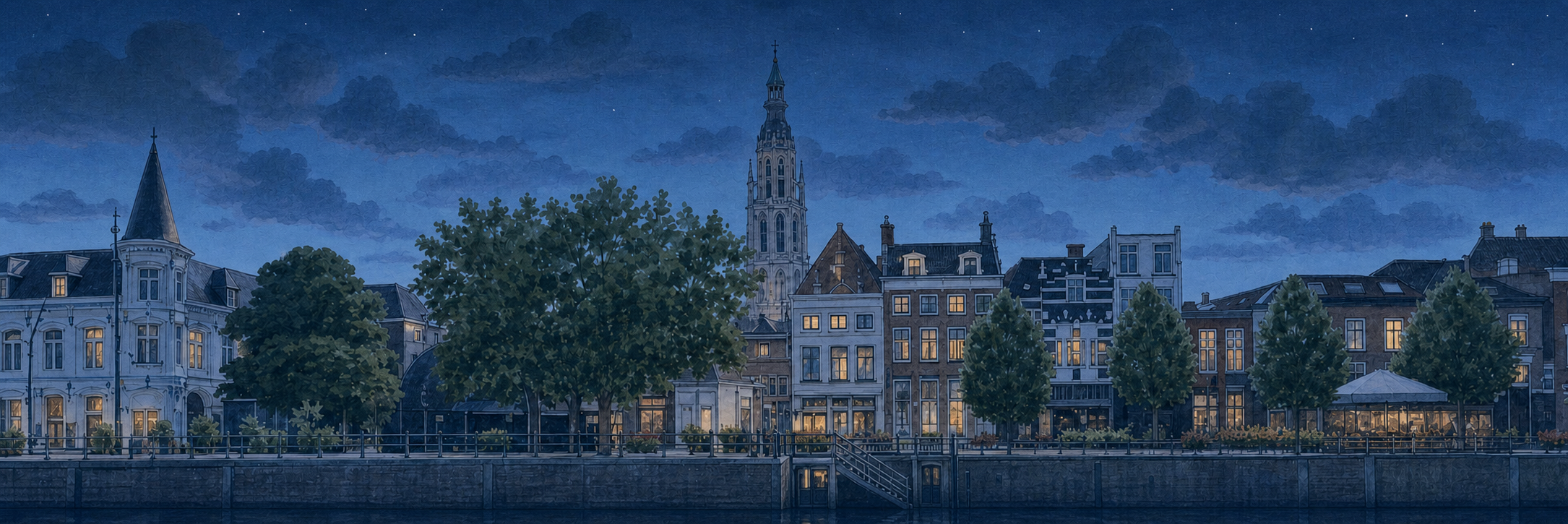 Geïllustreerde avond aan de echte Haven van Breda met de Grote Kerk